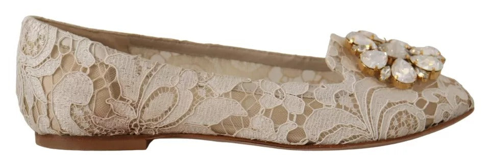 Dolce &amp; Gabbana Beige Ballerinas mit Spitze und Kristallen