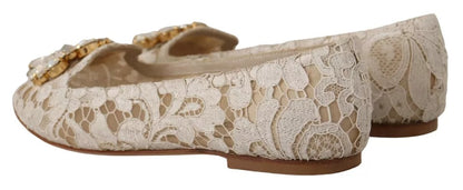 Dolce &amp; Gabbana Beige Ballerinas mit Spitze und Kristallen