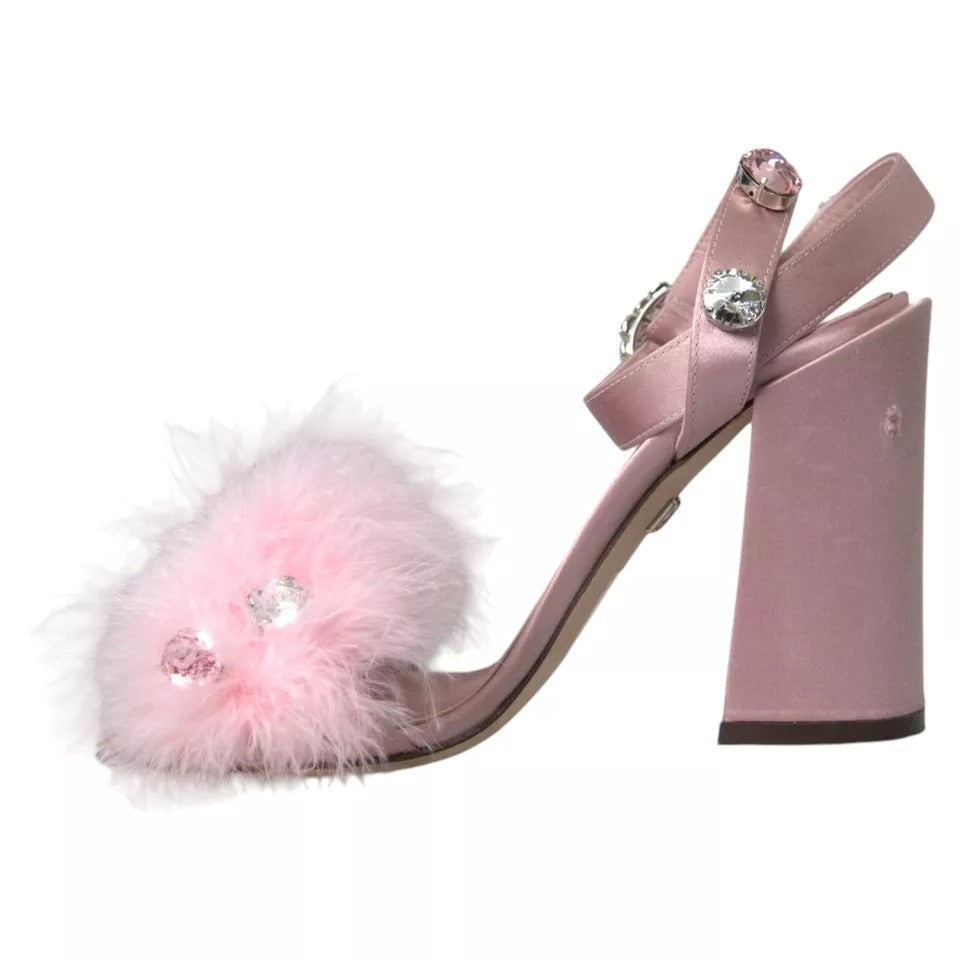 Dolce & Gabbana Pink Turkey Feather Crystal Sandals Shoes