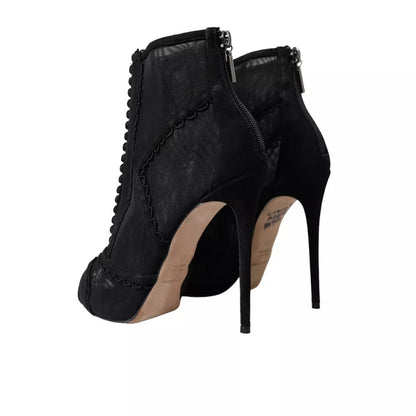 Dolce &amp; Gabbana Schwarze Tüll Stilettos Kurze Stiefel Schuhe