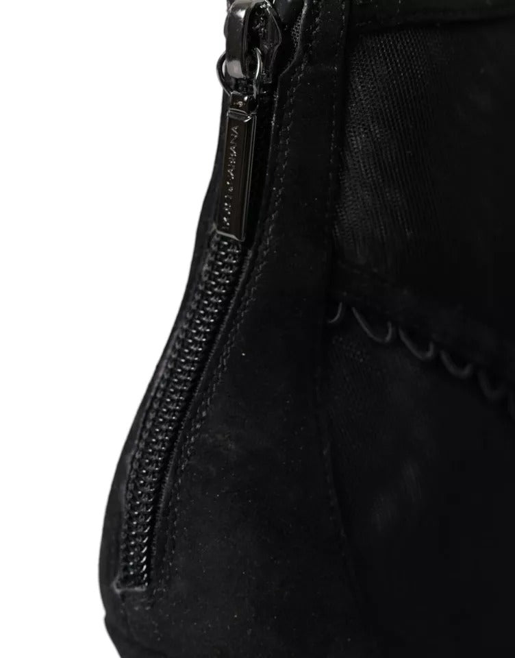 Dolce &amp; Gabbana Schwarze Tüll Stilettos Kurze Stiefel Schuhe