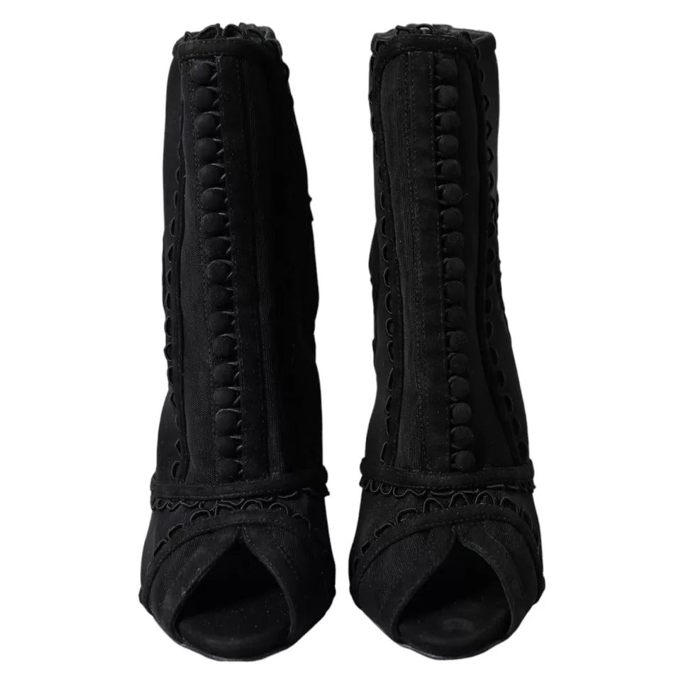 Dolce &amp; Gabbana Schwarze Tüll Stilettos Kurze Stiefel Schuhe