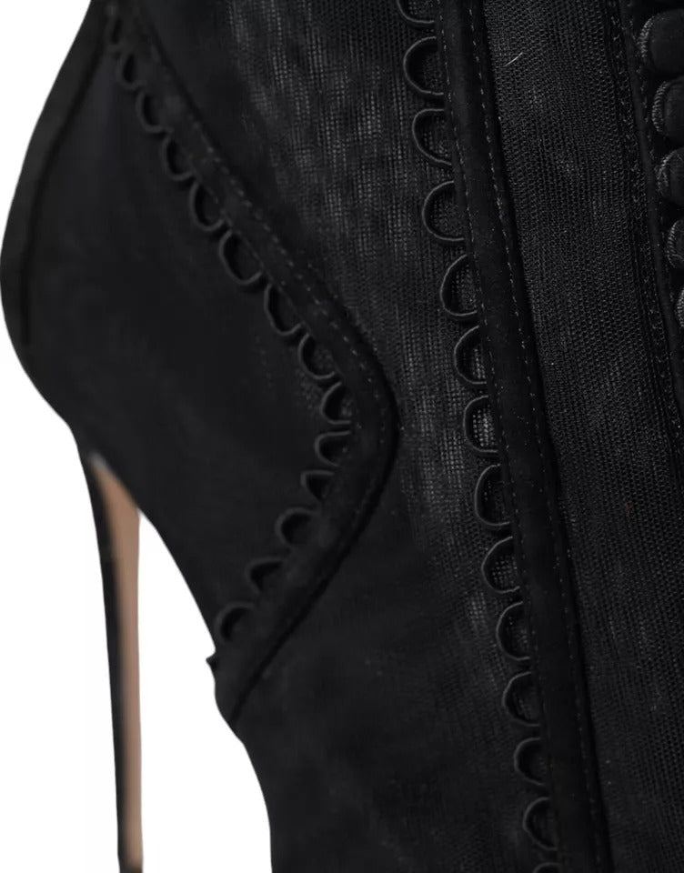 Dolce &amp; Gabbana Schwarze Tüll Stilettos Kurze Stiefel Schuhe