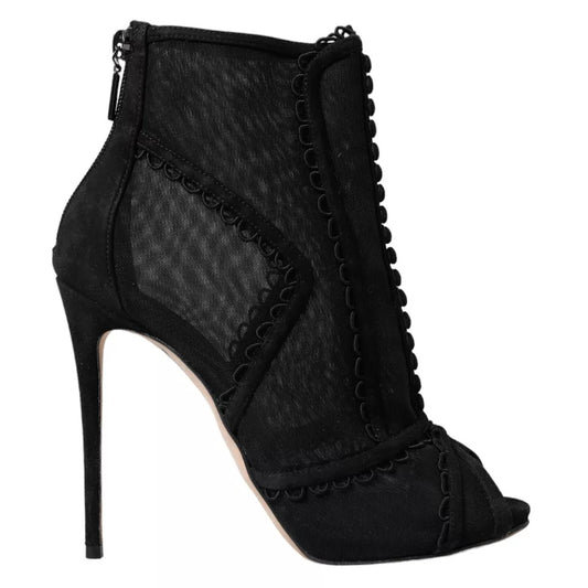 Dolce &amp; Gabbana Schwarze Tüll Stilettos Kurze Stiefel Schuhe