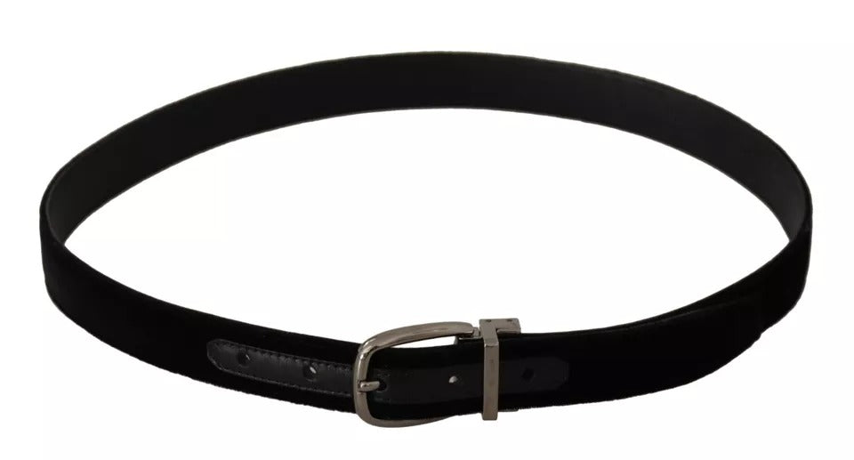 Dolce & Gabbana Black Velvet Silver Tone Metal Buckle Belt