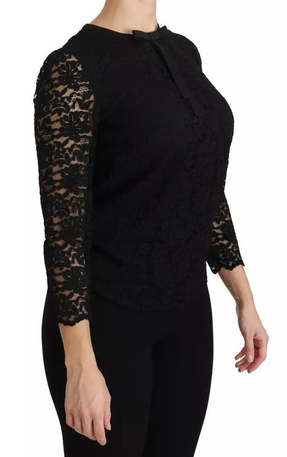 Dolce & Gabbana Black Lace Long Sleeve Blouse Nylon Top