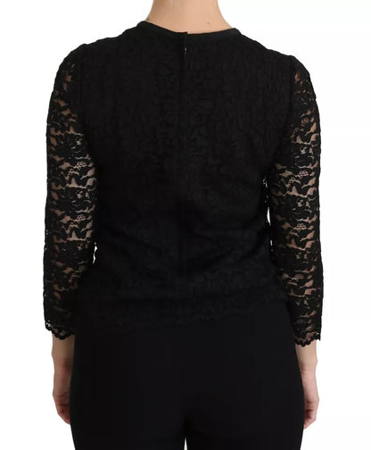 Dolce & Gabbana Black Lace Long Sleeve Blouse Nylon Top