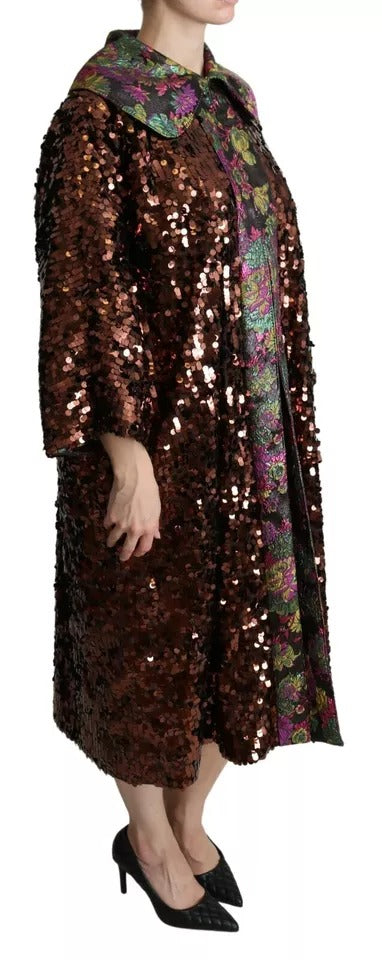 Dolce & Gabbana Multicolor Sequined Long Coat Jaquard Jacket