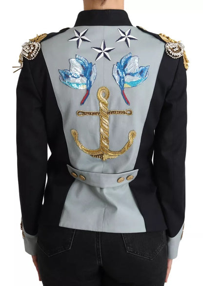 Dolce & Gabbana Blue Button Crystal Embellished Cotton Jacket