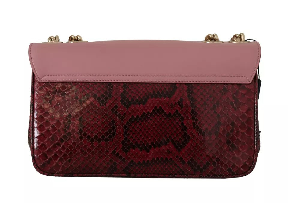 Dolce &amp; Gabbana Rosa Rot Exotische Häute Gold Kette Geldbörse LUCIA Leder Tasche