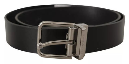 Dolce & Gabbana Black Calf Leather Logo Engraved Metal Buckle Belt