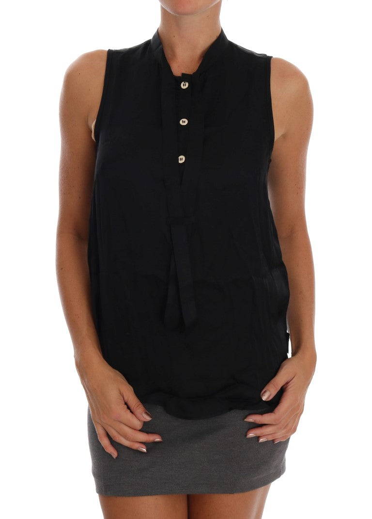 Top blusa in viscosa nera senza maniche