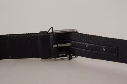 Dolce & Gabbana Blue Black Logo Print Silver Buckle Belt