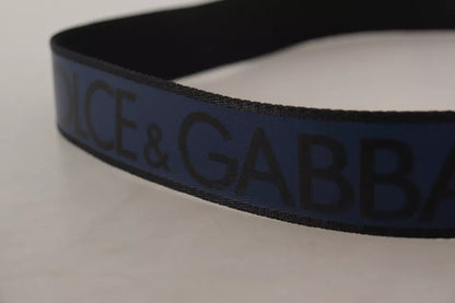 Dolce &amp; Gabbana - Blau-schwarzer Gürtel mit Logo-Print und silberner Schnalle