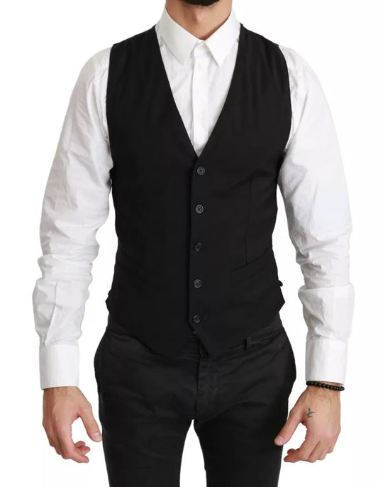 Dolce & Gabbana Black Solid STAFF Slim Fit Waistcoat Vest