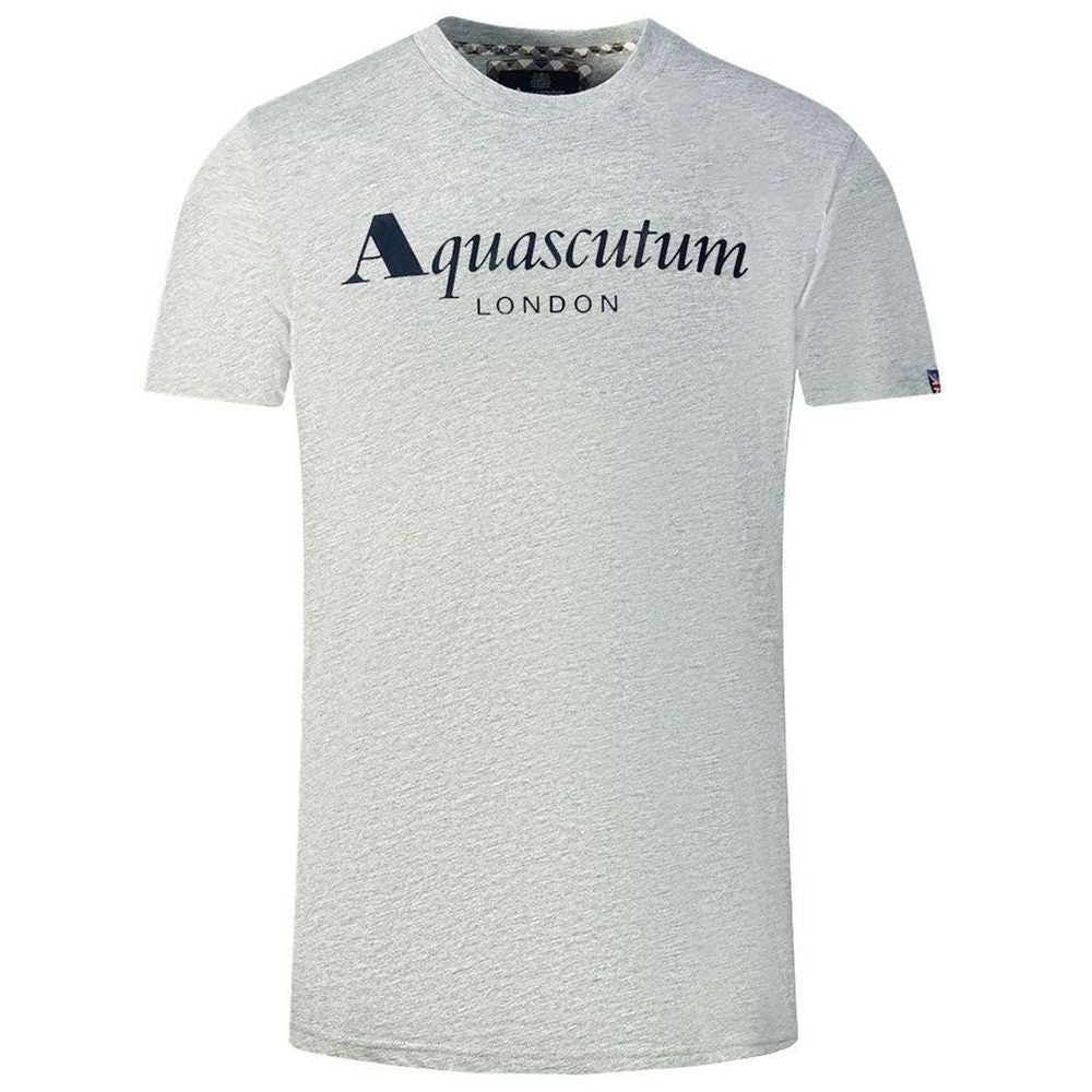 Aquascutum – Elegantes graues Logo-T-Shirt mit Union Jack-Ärmeldetail