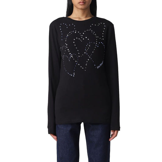 Love Moschino – Baumwoll-T-Shirt mit Strass-Herzenverzierung