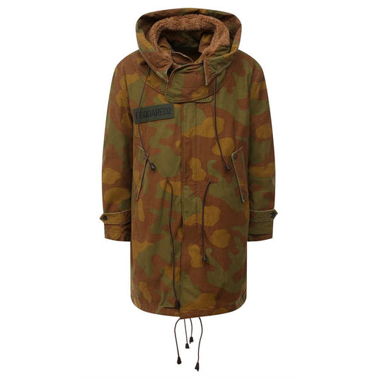 Dsquared² Parka mit Kapuze und Camouflage-Struktur und Lederdetails