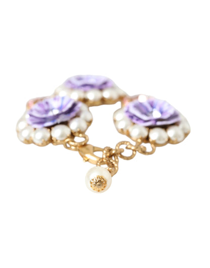 Dolce &amp; Gabbana Gold FIORI BLOOMING Florales Armband mit Barockkristallen