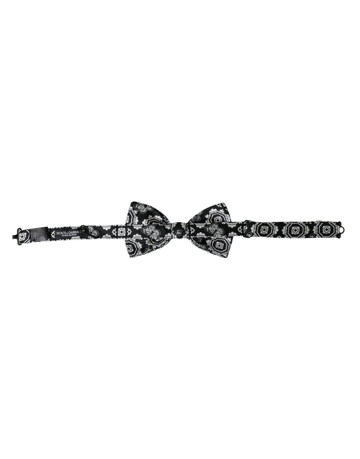 Dolce & Gabbana Black White Printed Adjustable Neck Men Bow Tie