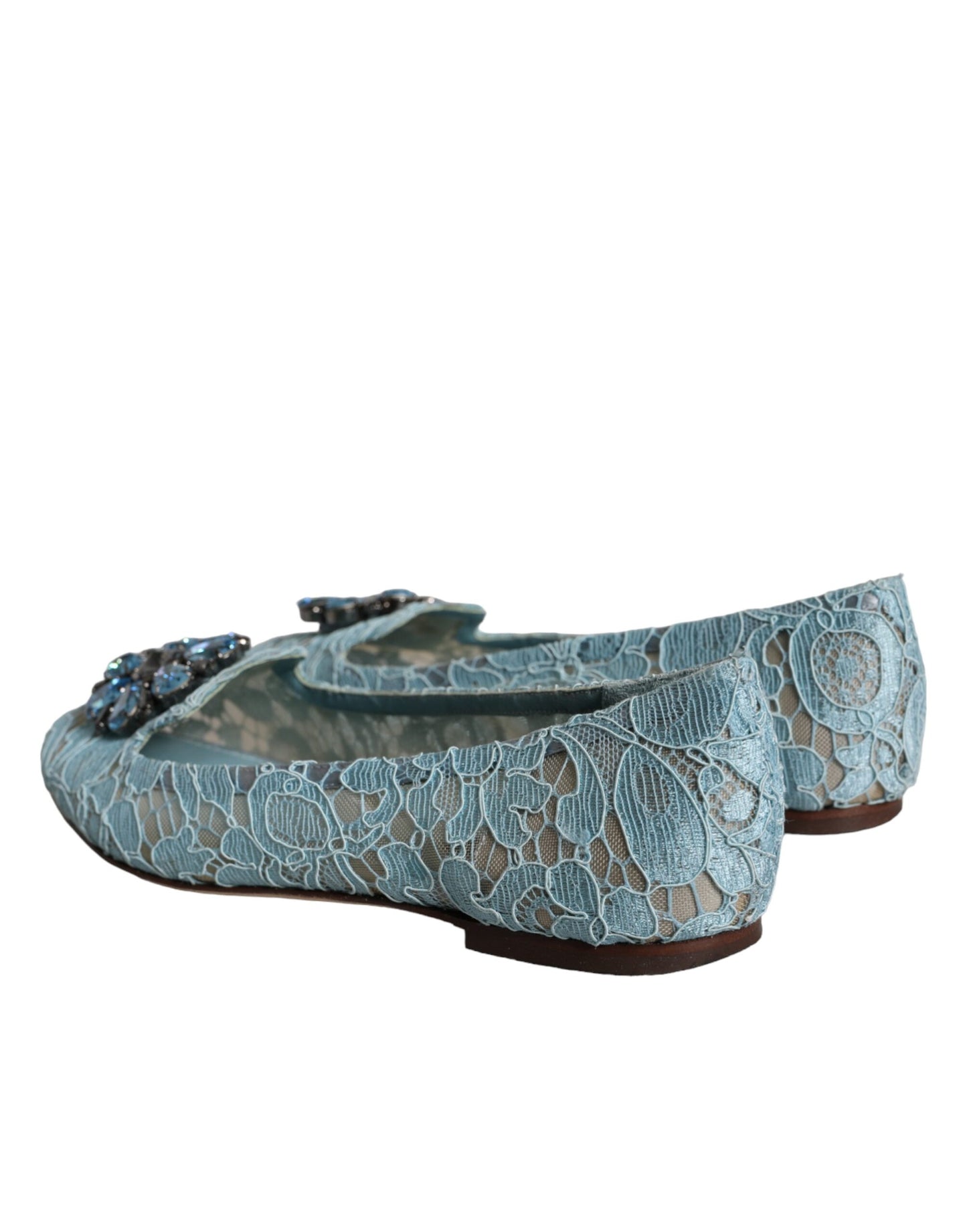 Dolce &amp; Gabbana Blaue Ballerinas mit Spitze und Kristallen, Halbschuhe