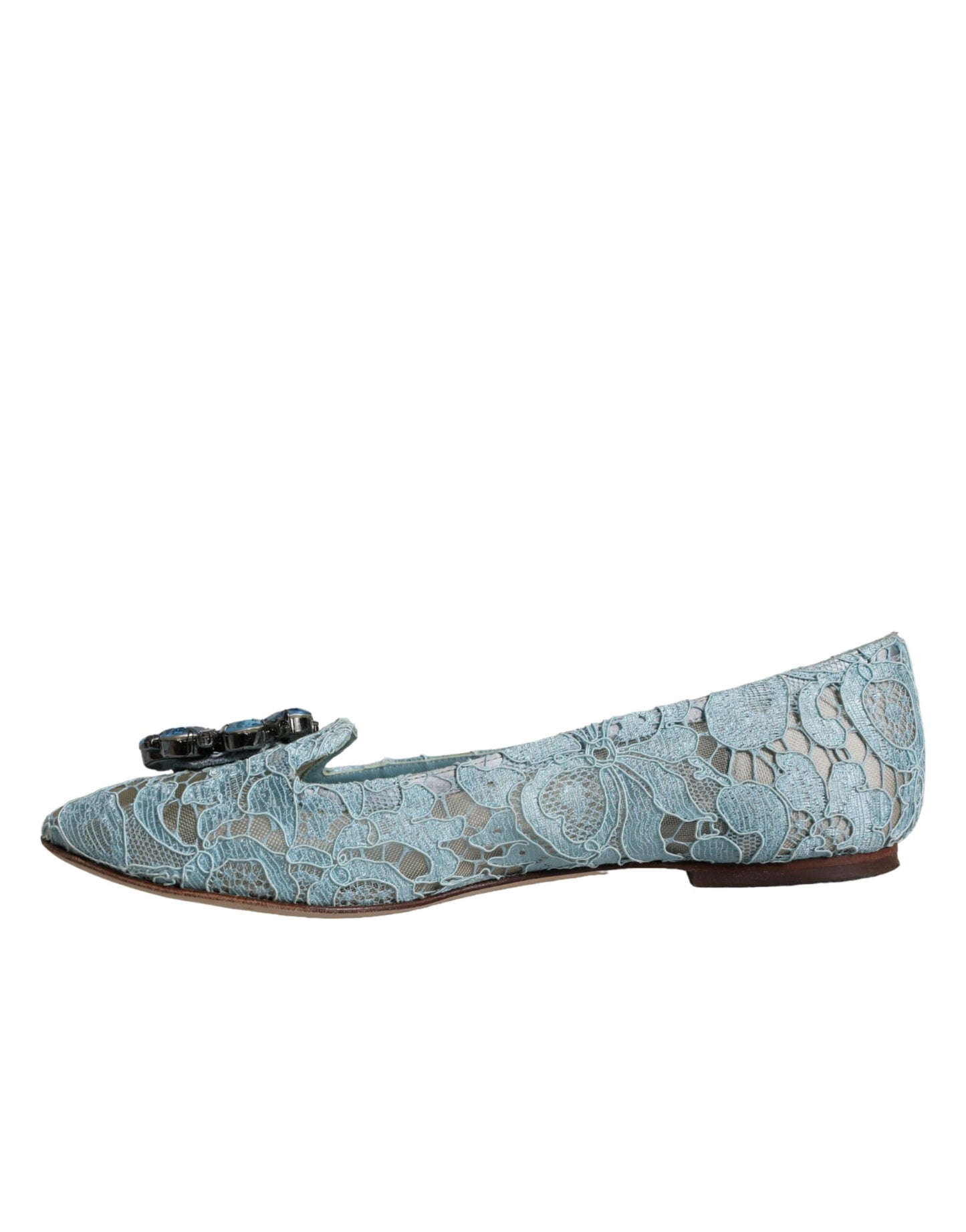 Dolce &amp; Gabbana Blaue Ballerinas mit Spitze und Kristallen, Halbschuhe