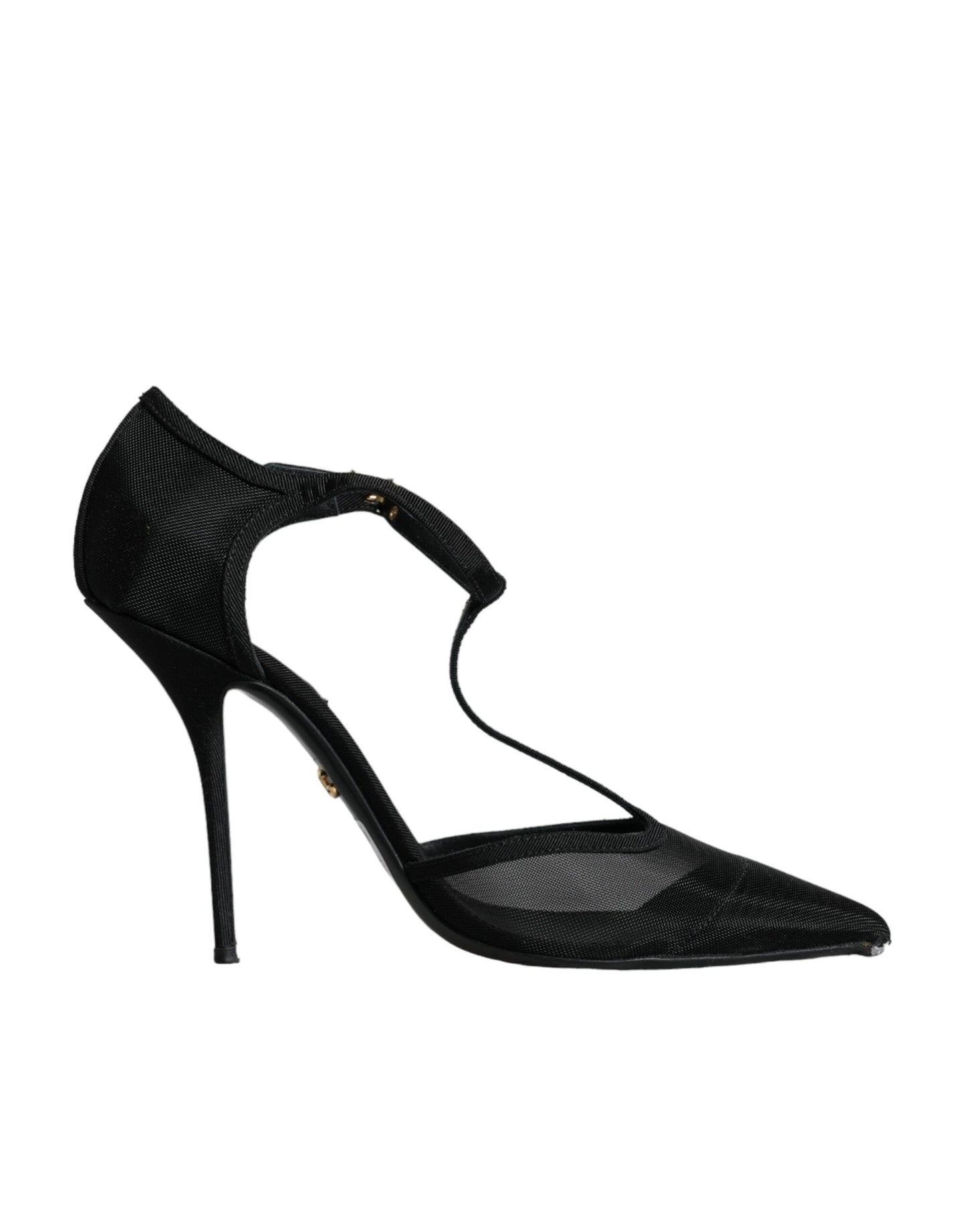 Dolce &amp; Gabbana – Schwarze High Heels mit T-Riemen aus Netzstoff mit Stilettoabsatz