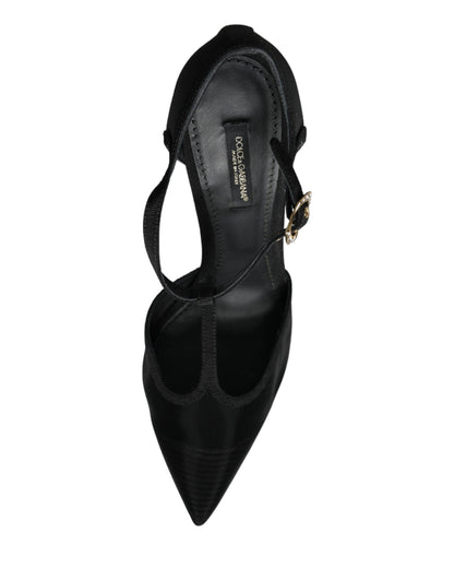 Dolce &amp; Gabbana – Schwarze High Heels mit T-Riemen aus Netzstoff mit Stilettoabsatz