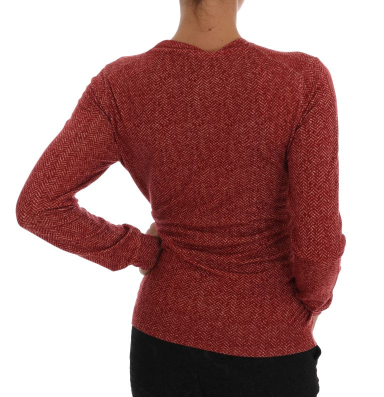 Maglione cardigan con top in lana rossa