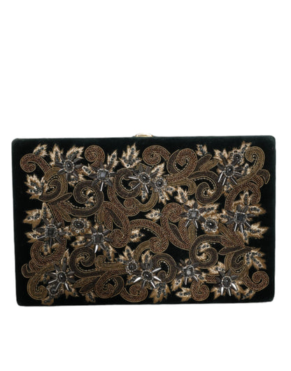 Dolce &amp; Gabbana – Clutch aus schwarzem Samt mit Goldrahmen, Abendtasche für Partys