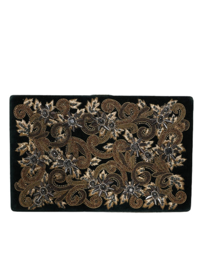 Dolce &amp; Gabbana – Clutch aus schwarzem Samt mit Goldrahmen, Abendtasche für Partys