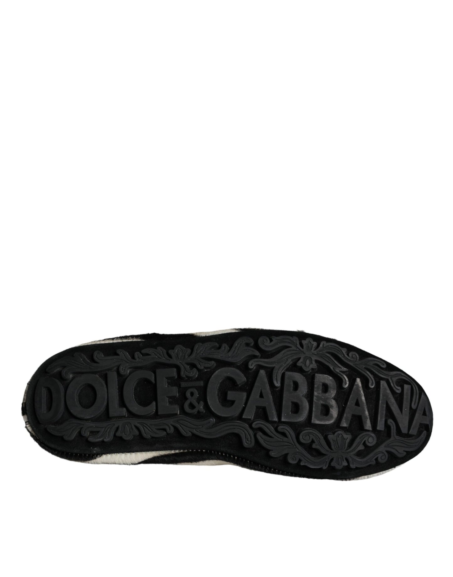 Dolce &amp; Gabbana – Slipper mit Kalbslederbesatz in Schwarz und Weiß Herren Schuhe