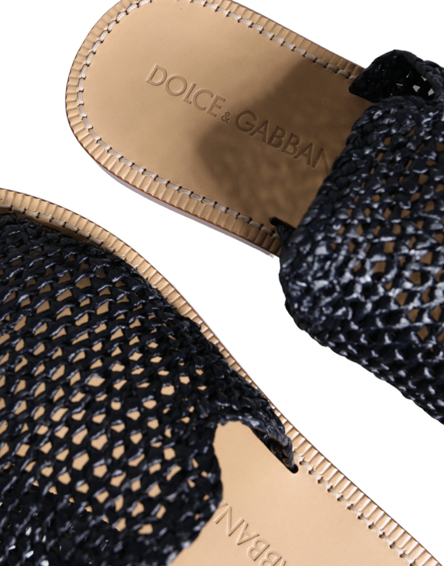 Dolce &amp; Gabbana – Schwarze Pantoletten aus geflochtenem Bast in Monochrom