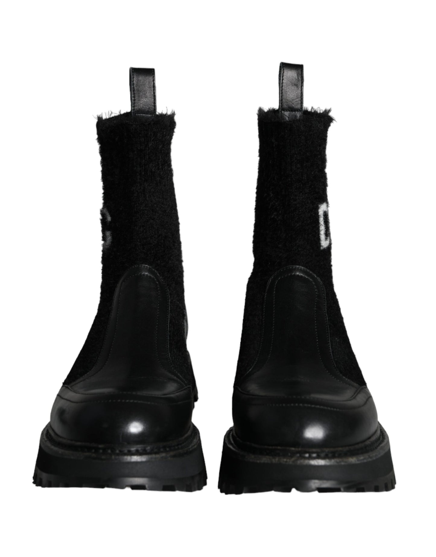 Dolce &amp; Gabbana – Schwarze Stiefeletten mit DG-Logo und Pferdesocken, Schwarz