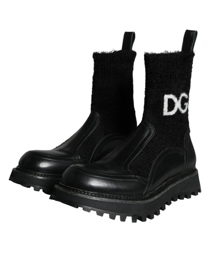 Dolce &amp; Gabbana – Schwarze Stiefeletten mit DG-Logo und Pferdesocken, Schwarz