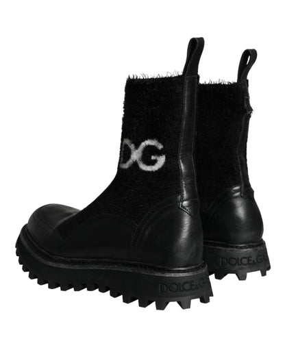 Dolce &amp; Gabbana – Schwarze Stiefeletten mit DG-Logo und Pferdesocken, Schwarz