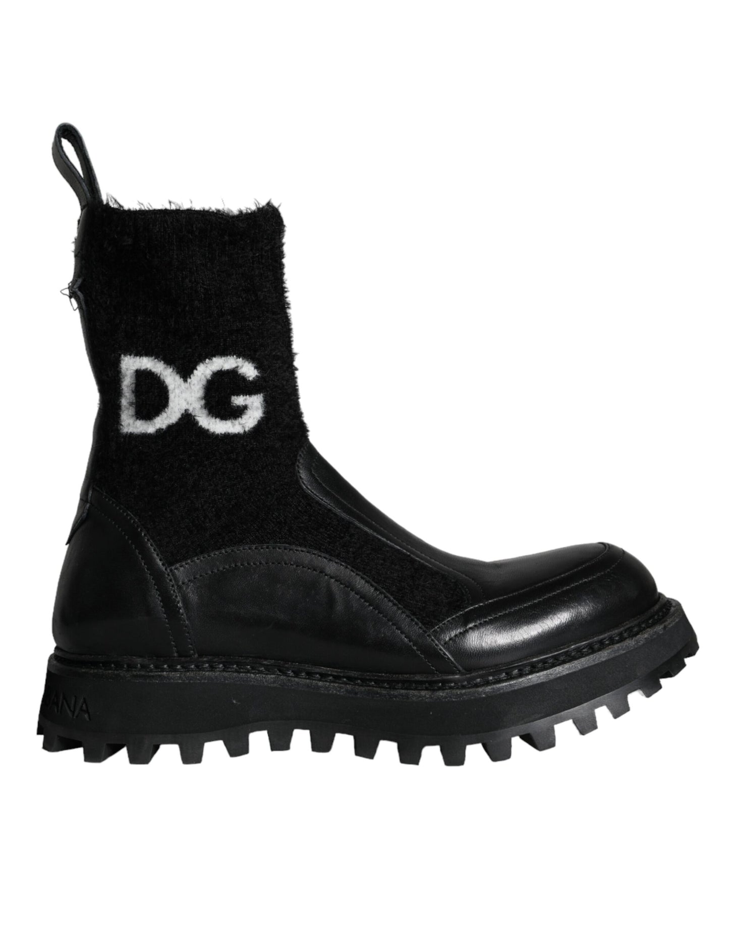 Dolce &amp; Gabbana – Schwarze Stiefeletten mit DG-Logo und Pferdesocken, Schwarz