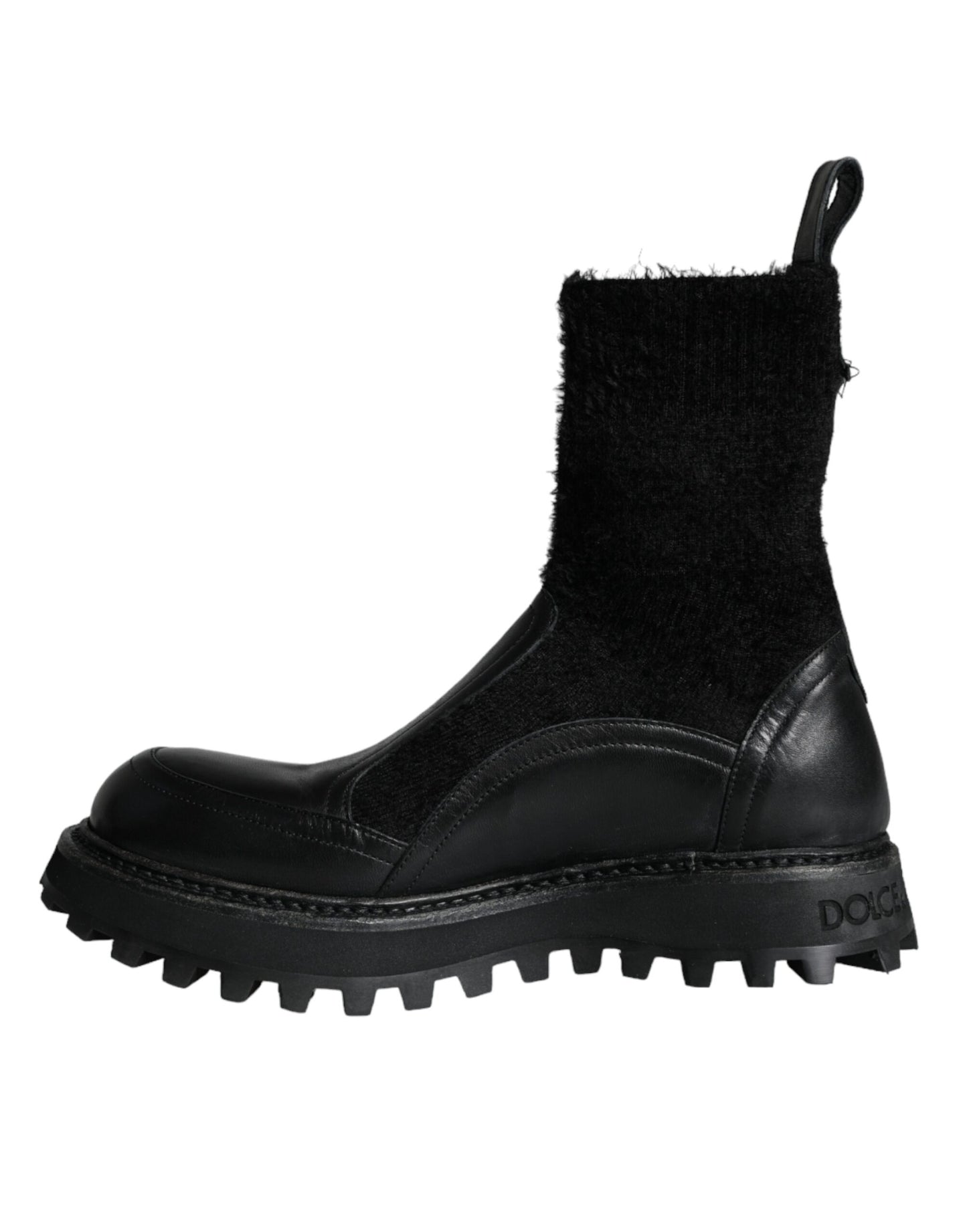 Dolce &amp; Gabbana – Schwarze Stiefeletten mit DG-Logo und Pferdesocken, Schwarz