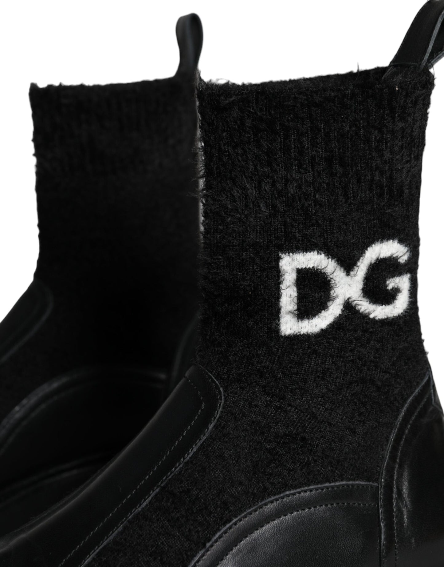 Dolce &amp; Gabbana – Schwarze Stiefeletten mit DG-Logo und Pferdesocken, Schwarz