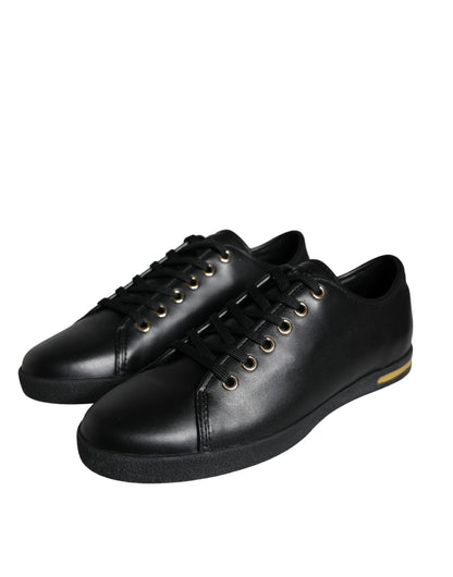 Dolce &amp; Gabbana – Klassische Sneakers aus schwarzem und goldenem Leder