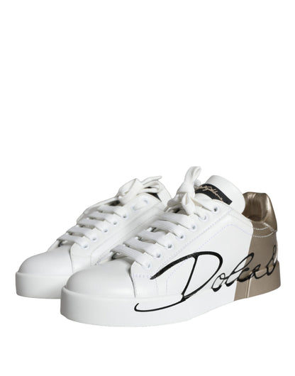 Dolce &amp; Gabbana – Portofino – Niedrige Sneakers aus Leder in Weißgold