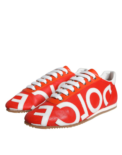 Dolce &amp; Gabbana Rot Weiß Leder Logo Casual Sneakers Schuhe