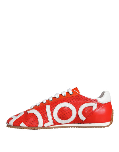 Dolce &amp; Gabbana Rot Weiß Leder Logo Casual Sneakers Schuhe