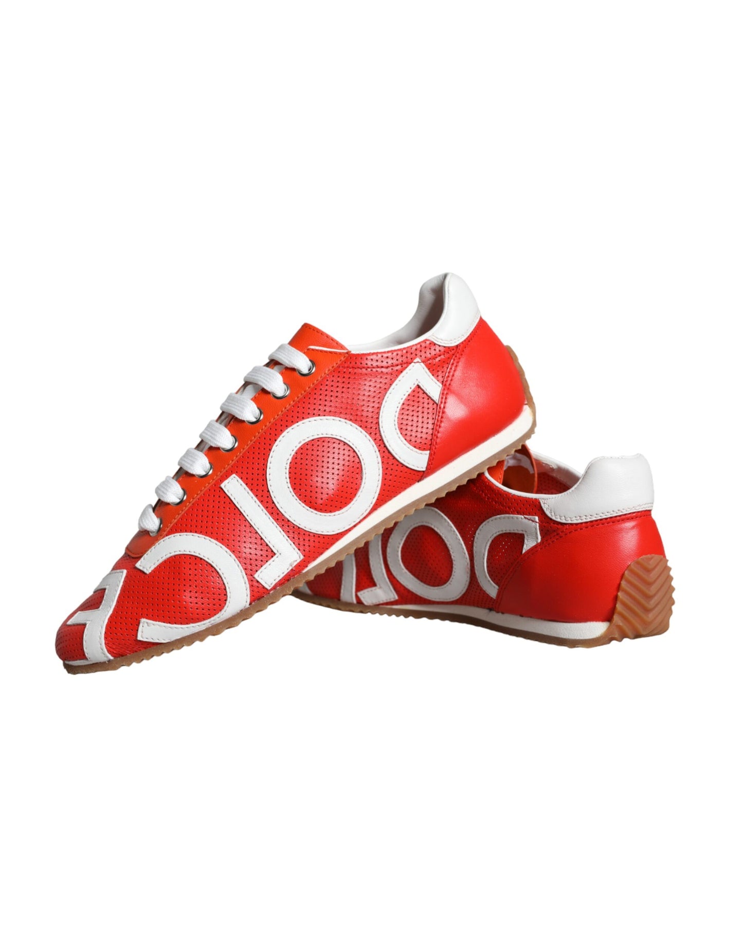 Dolce &amp; Gabbana Rot Weiß Leder Logo Casual Sneakers Schuhe