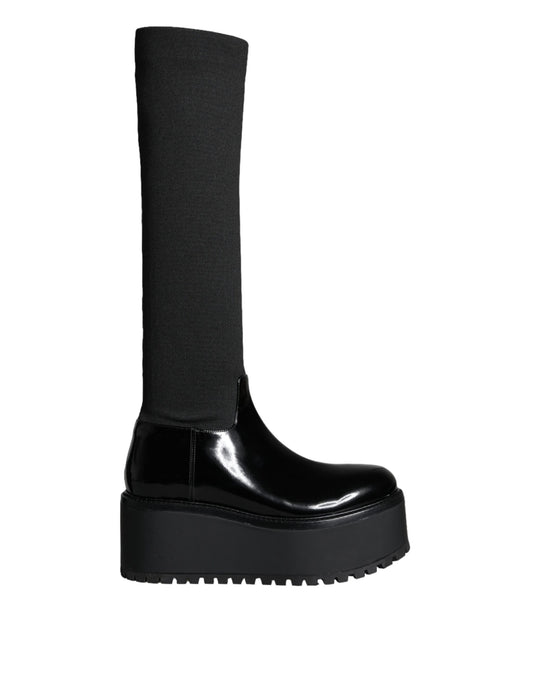 Dolce &amp; Gabbana – Kniehohe Stiefel aus schwarzem Jersey