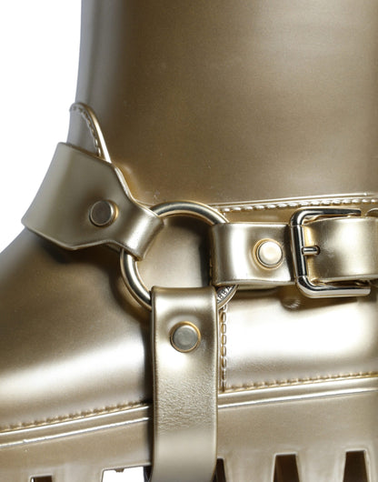 Dolce & Gabbana Metallic Gold Rubber PVC Rain Boots Shoes