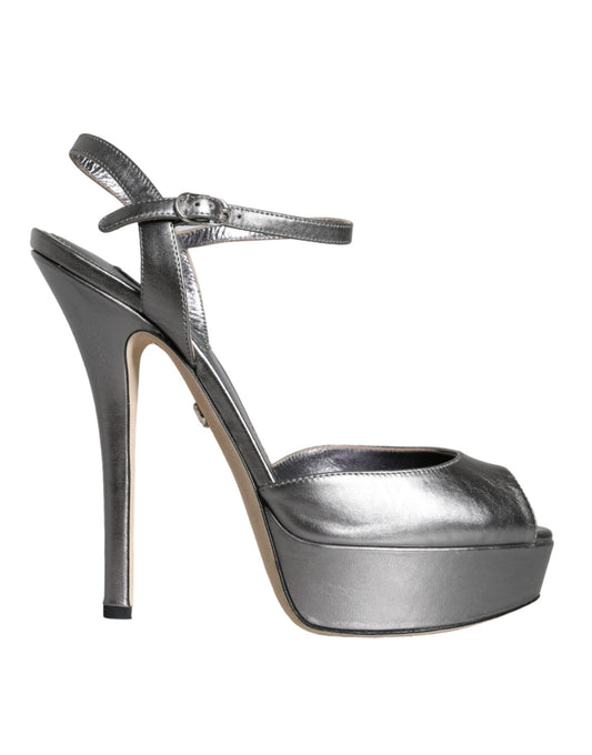 Dolce &amp; Gabbana Keira Plateausandalen aus metallischem Silber