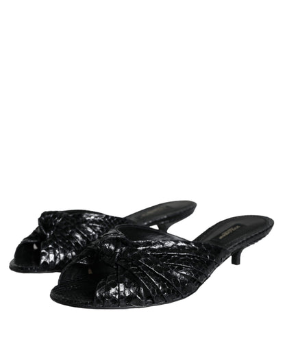 Dolce &amp; Gabbana Schwarze Leder Heels Pantoletten Sandalen Schuhe