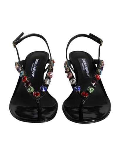 Dolce &amp; Gabbana – Slingback-Sandalen aus schwarzem Leder mit Kristallen