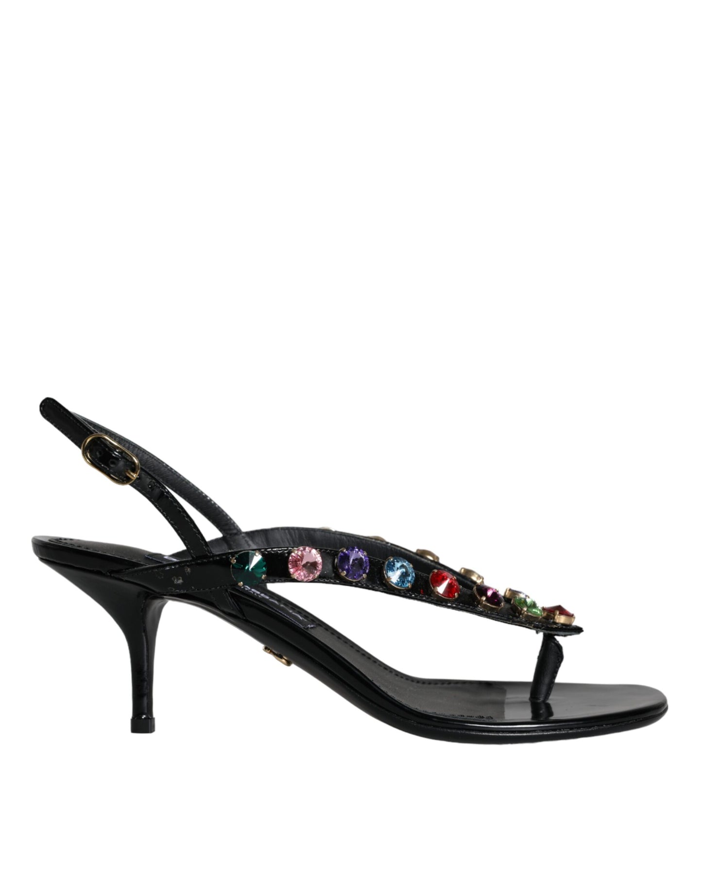 Dolce &amp; Gabbana – Slingback-Sandalen aus schwarzem Leder mit Kristallen